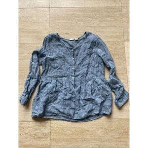 SIGRID OLSEN BLUE 100% LINEN BUTTON UP BLOUSE SHIRT‎ TOP WOMEN SIZE L